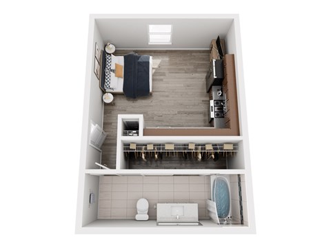 Floor plan for studio, 1 bath, 375 sqft